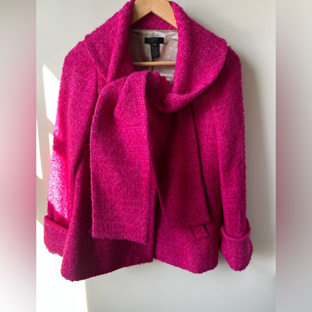 J CREW COLLECTION Pink Boucle Wool Scarf Coat Maximalist Coquette Artsy Retro 4P